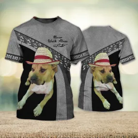 3D Dog T Shirts, American Bulldog And Pitbul Never Walk Alone All Over Print T-Shirt, Gift For Pet Loves
