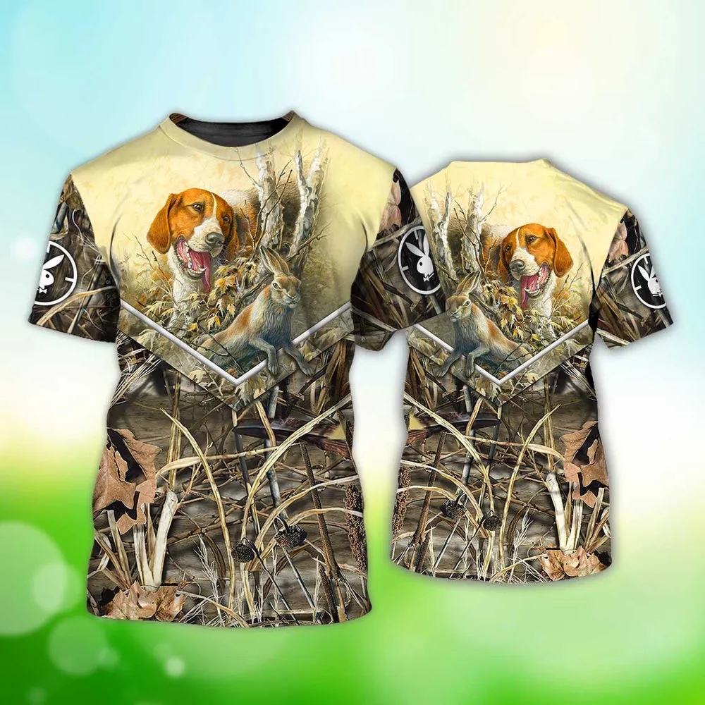 3D Dog T Shirts, Beagle Hunting Rabbits All Over Print T-Shirt, Gift For Pet Loves