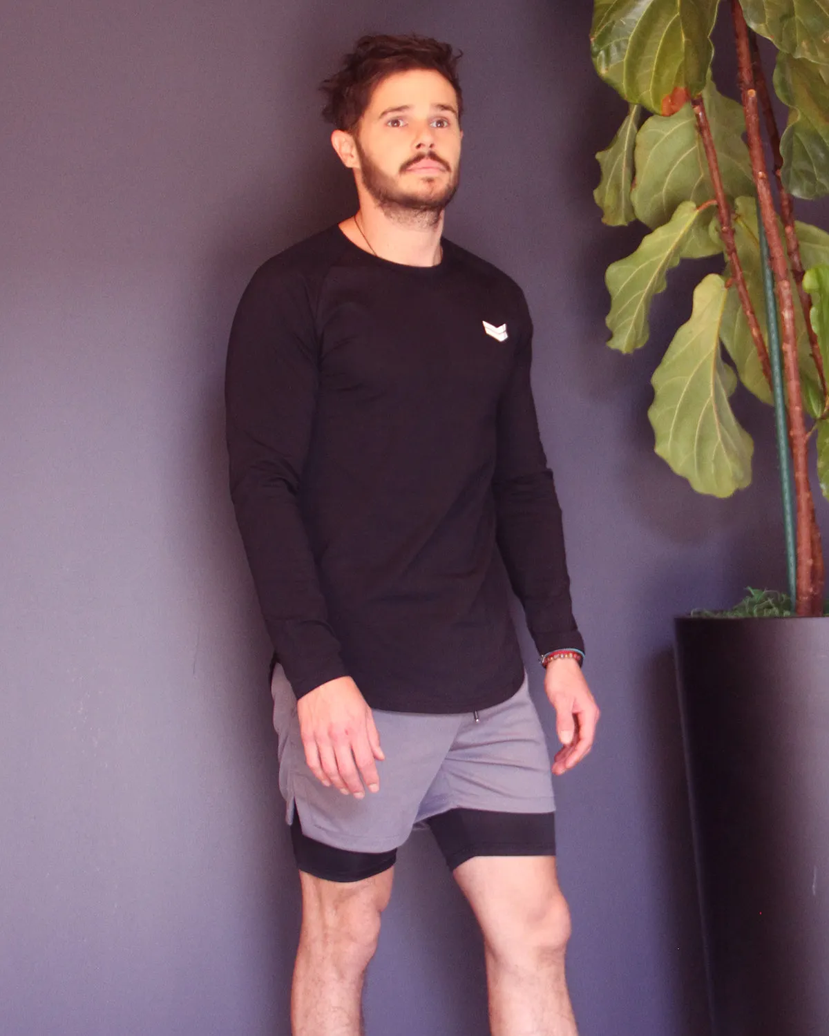 Academy Men's Long Sleeve Shirt with Double Arrow on Chest - Black