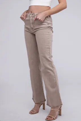 Acid Washed Frayed Cutoff Hem Straight Wide Pants