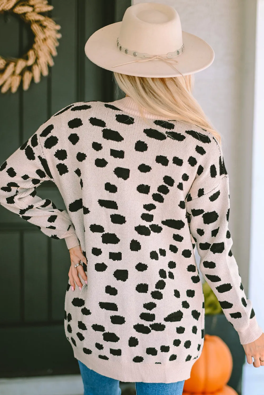 Animal Spotted Pattern Open Front Cardigan