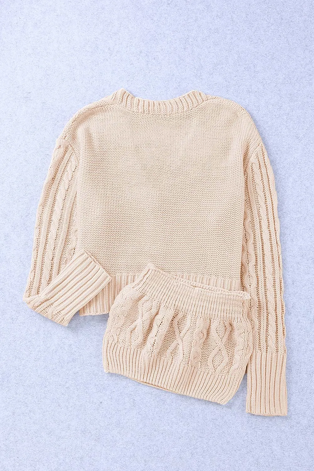 Beige 2Pcs Crop Camisole Cable Knit Cardigan
