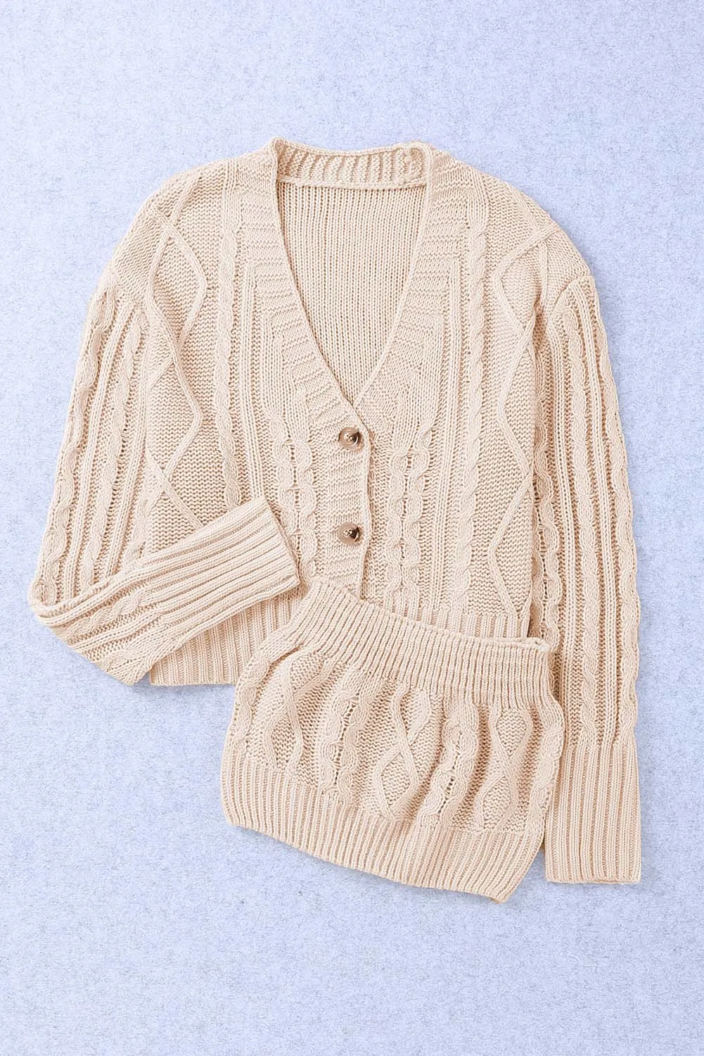 Beige 2Pcs Crop Camisole Cable Knit Cardigan