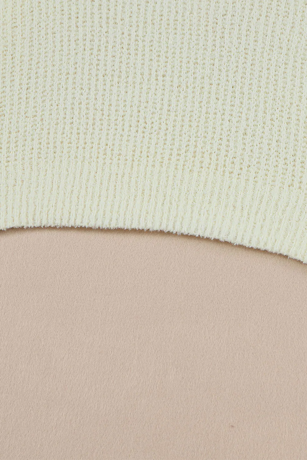 Beige Cropped V Neck Fuzzy Sweater Top