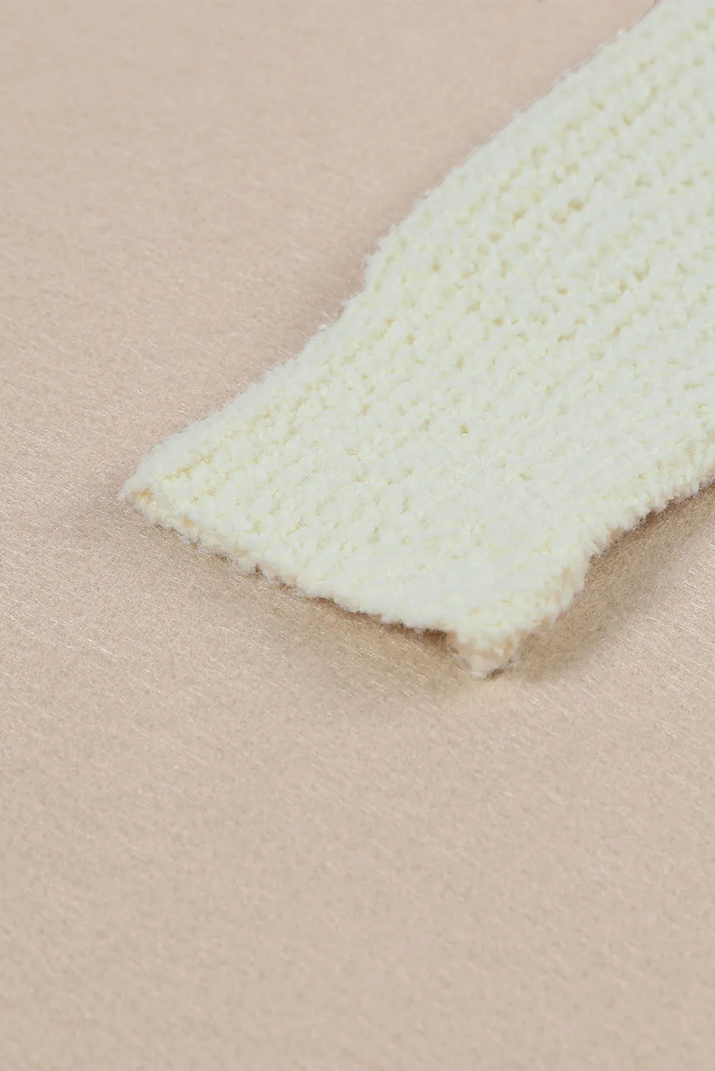 Beige Cropped V Neck Fuzzy Sweater Top