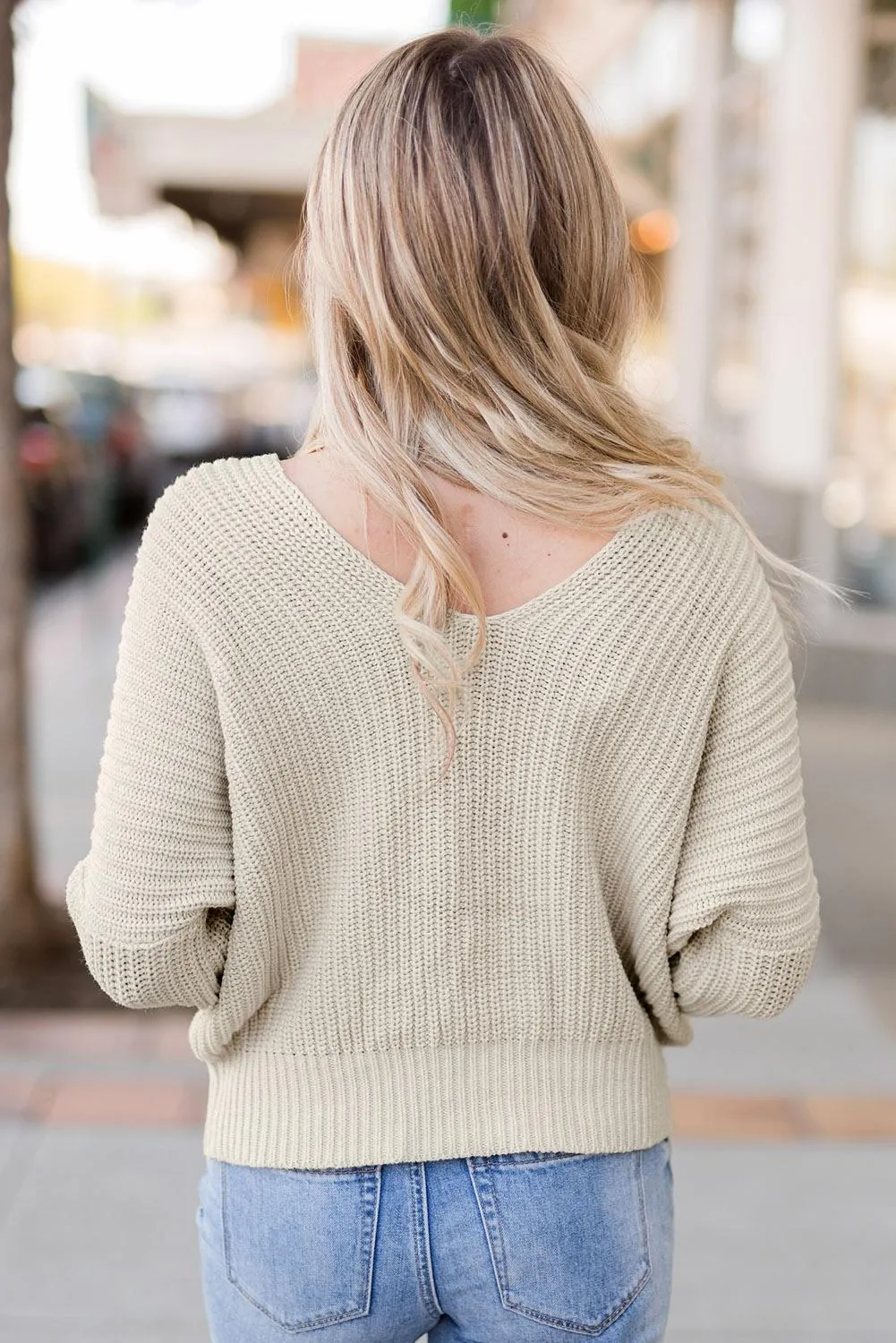 Beige V Neck Knit Pullover Sweater