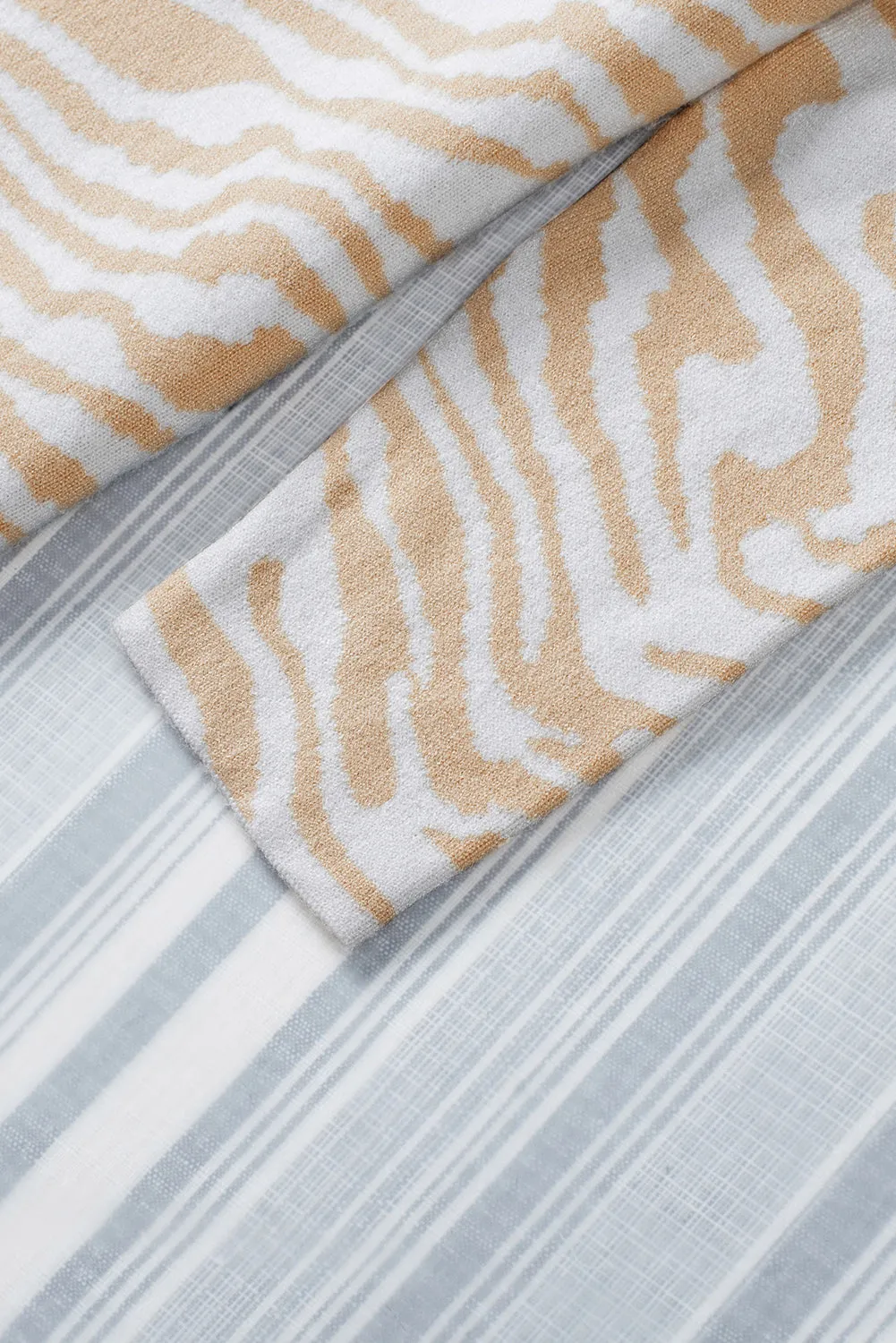 Beige Zebra Print Open Front Long Cardigan