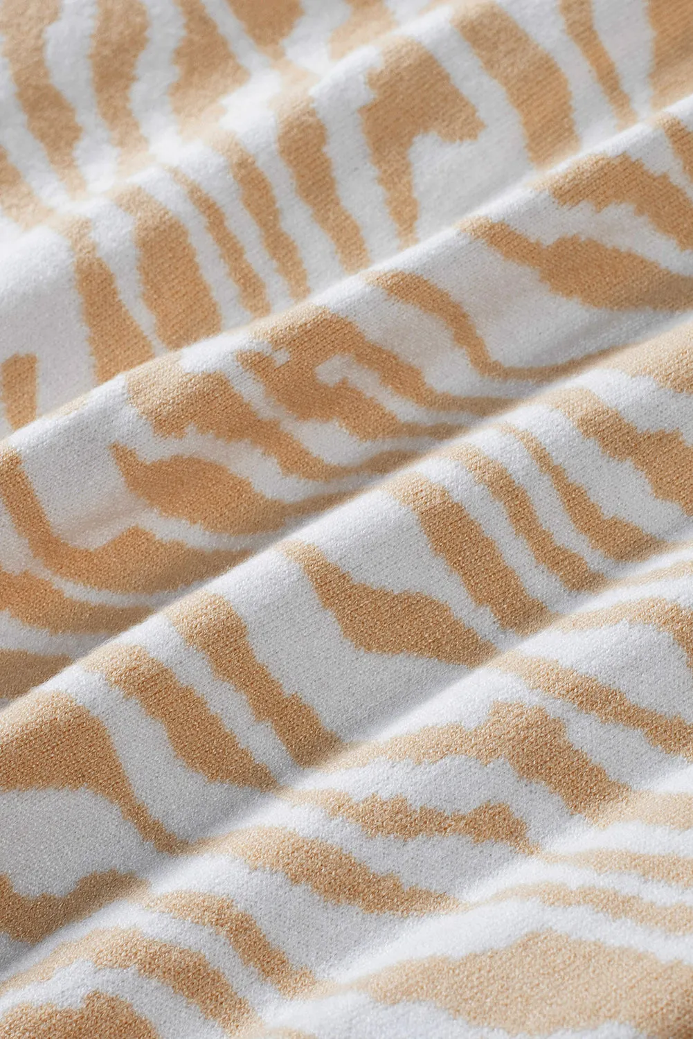 Beige Zebra Print Open Front Long Cardigan