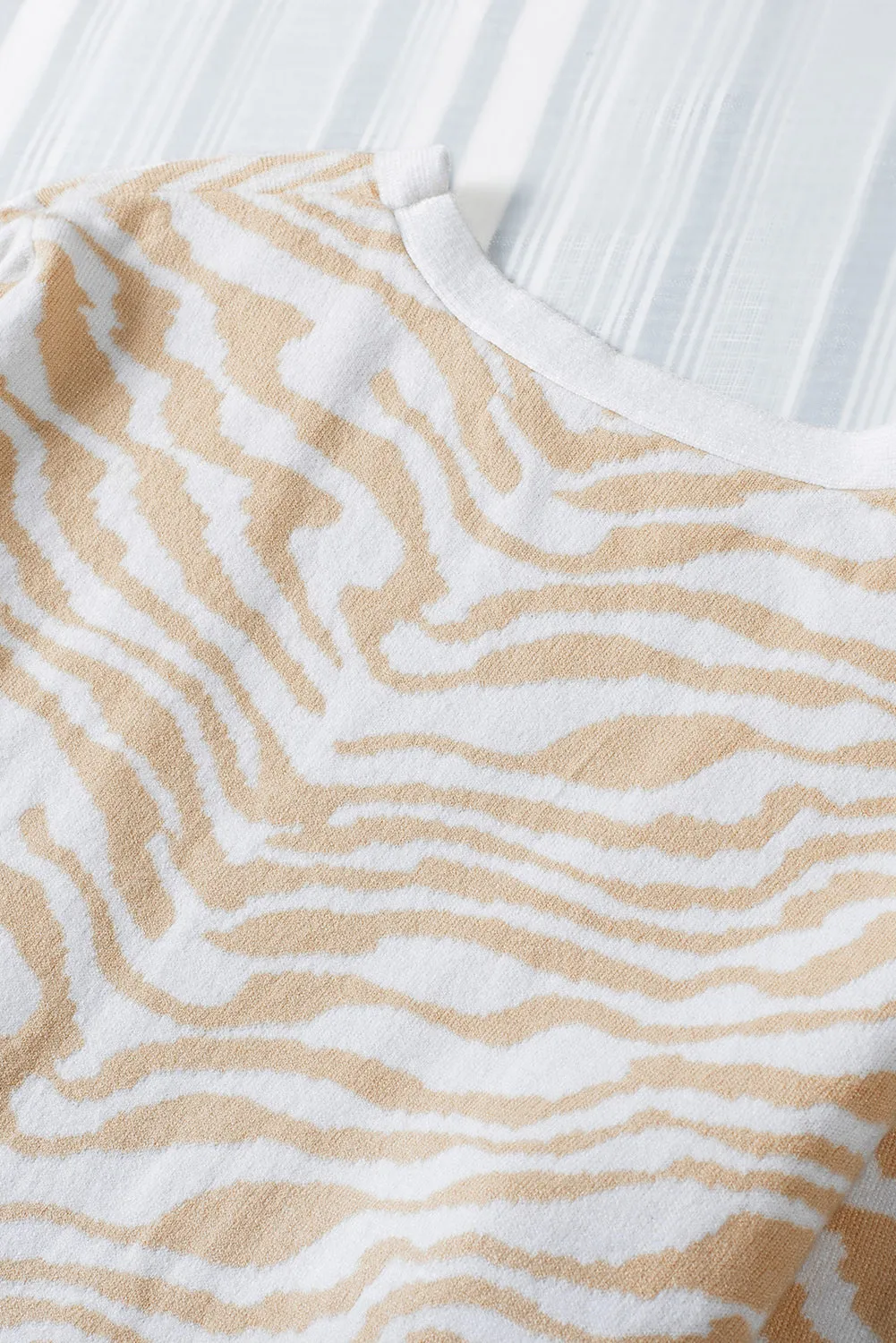 Beige Zebra Print Open Front Long Cardigan
