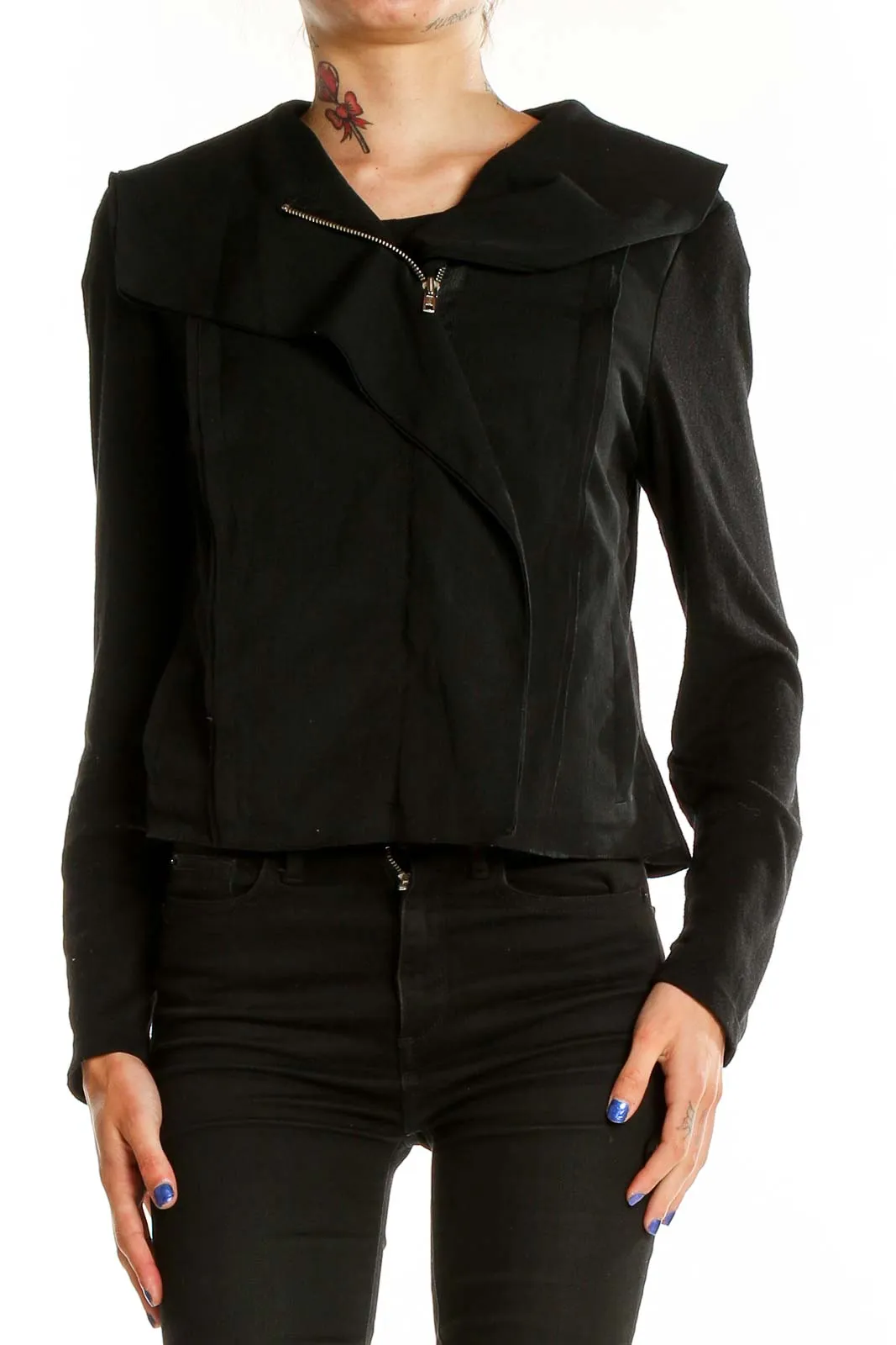 Black Asymmetrical Zip-Front Jacket