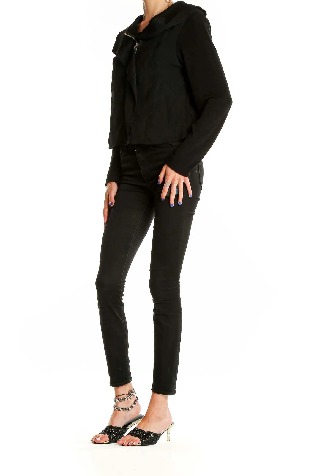 Black Asymmetrical Zip-Front Jacket