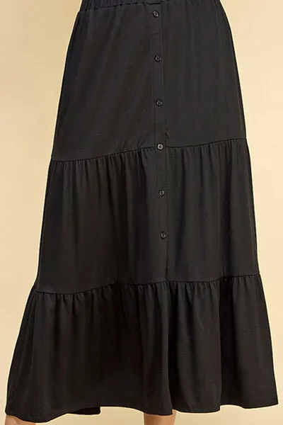 Black Tiered Midi Skirt
