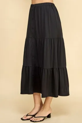 Black Tiered Midi Skirt