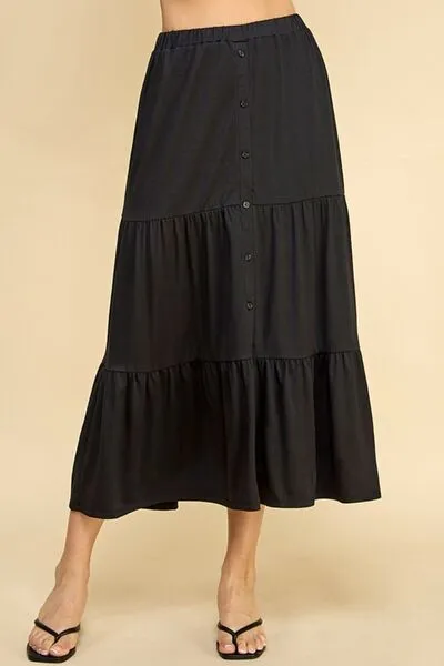 Black Tiered Midi Skirt