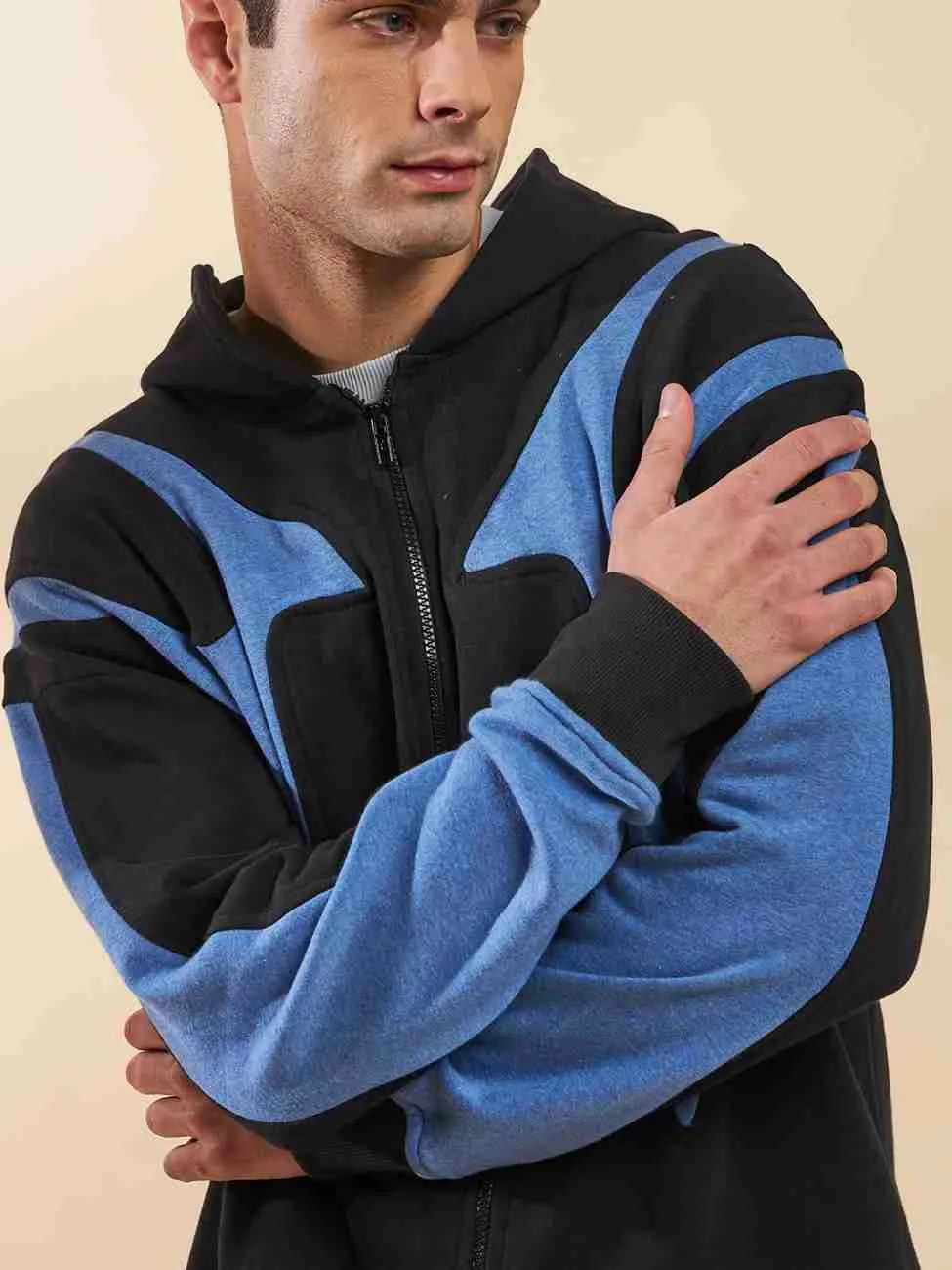 Black&Blue Cut Sew Zipped Hoodie