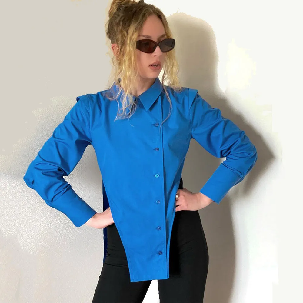 Blue Streetwear Asymmetrical Blouse