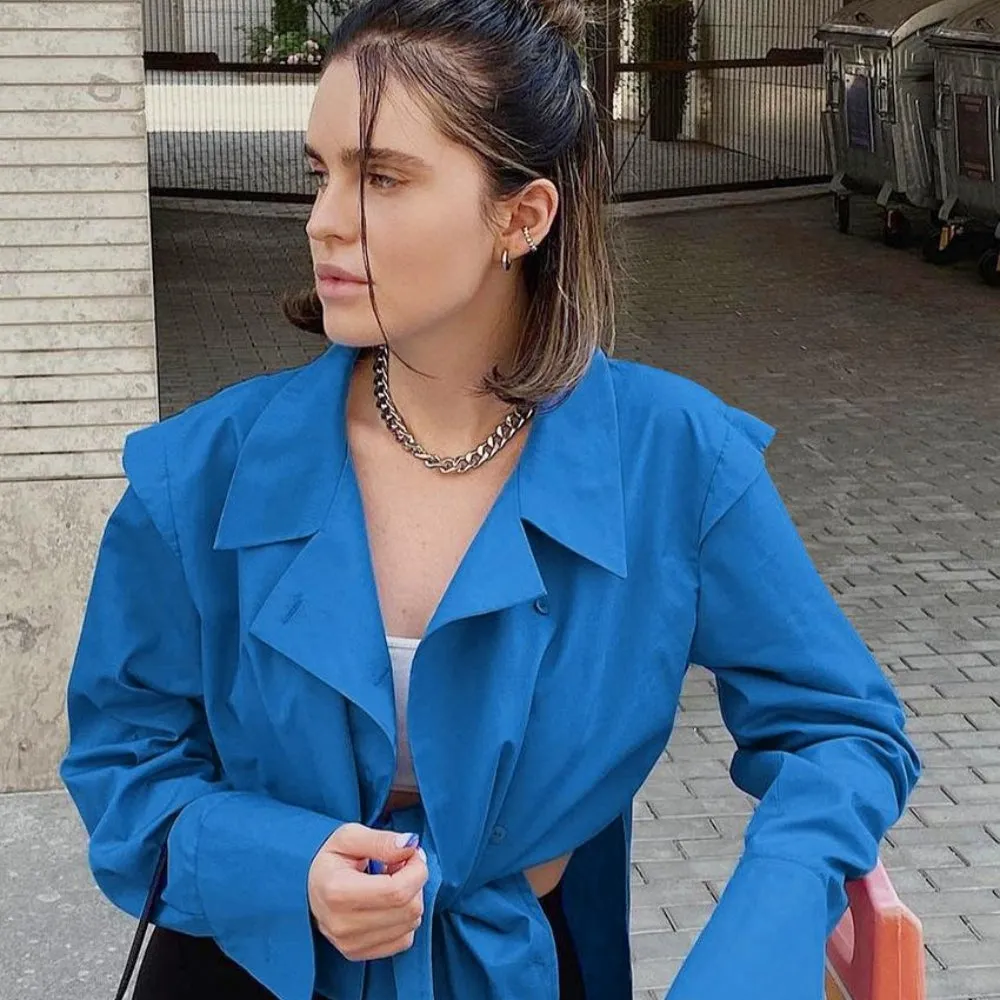 Blue Streetwear Asymmetrical Blouse