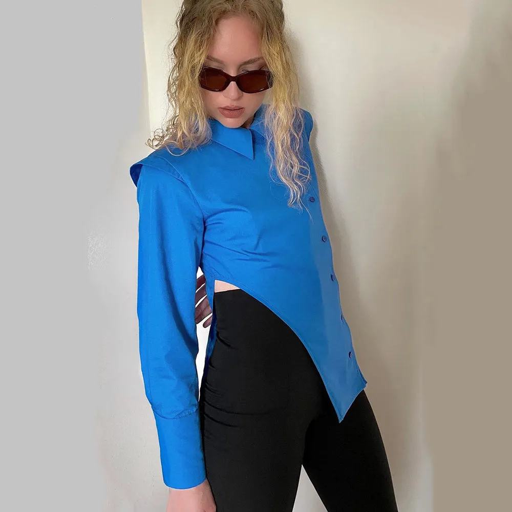 Blue Streetwear Asymmetrical Blouse
