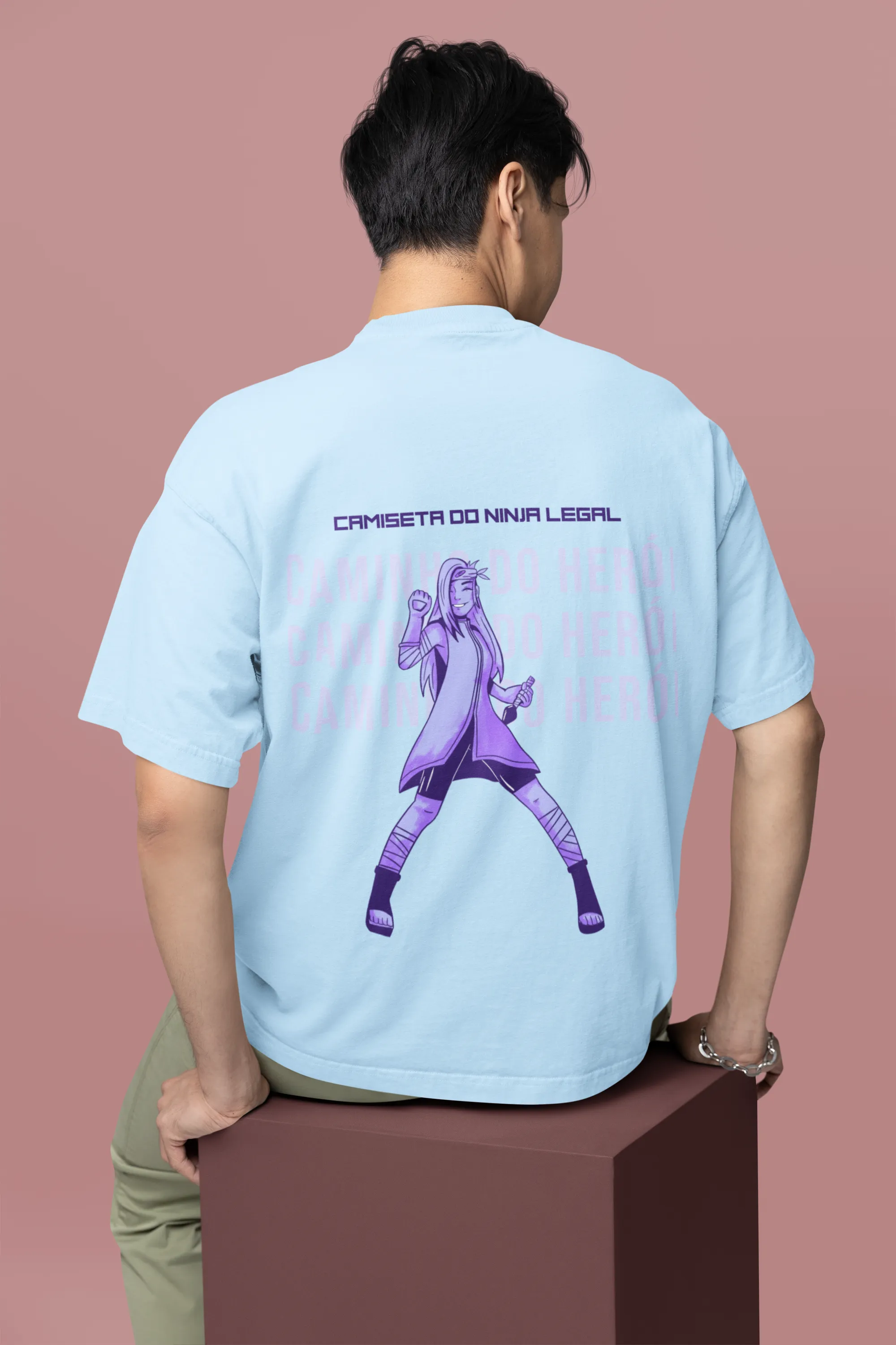 Camiseta Do Ninja Legal Oversized Baby blue Front and Back Printed T-shirt Unisex