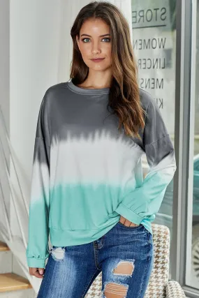 Casual Gray Color Block Tie Dye Pullover Sweatshirt