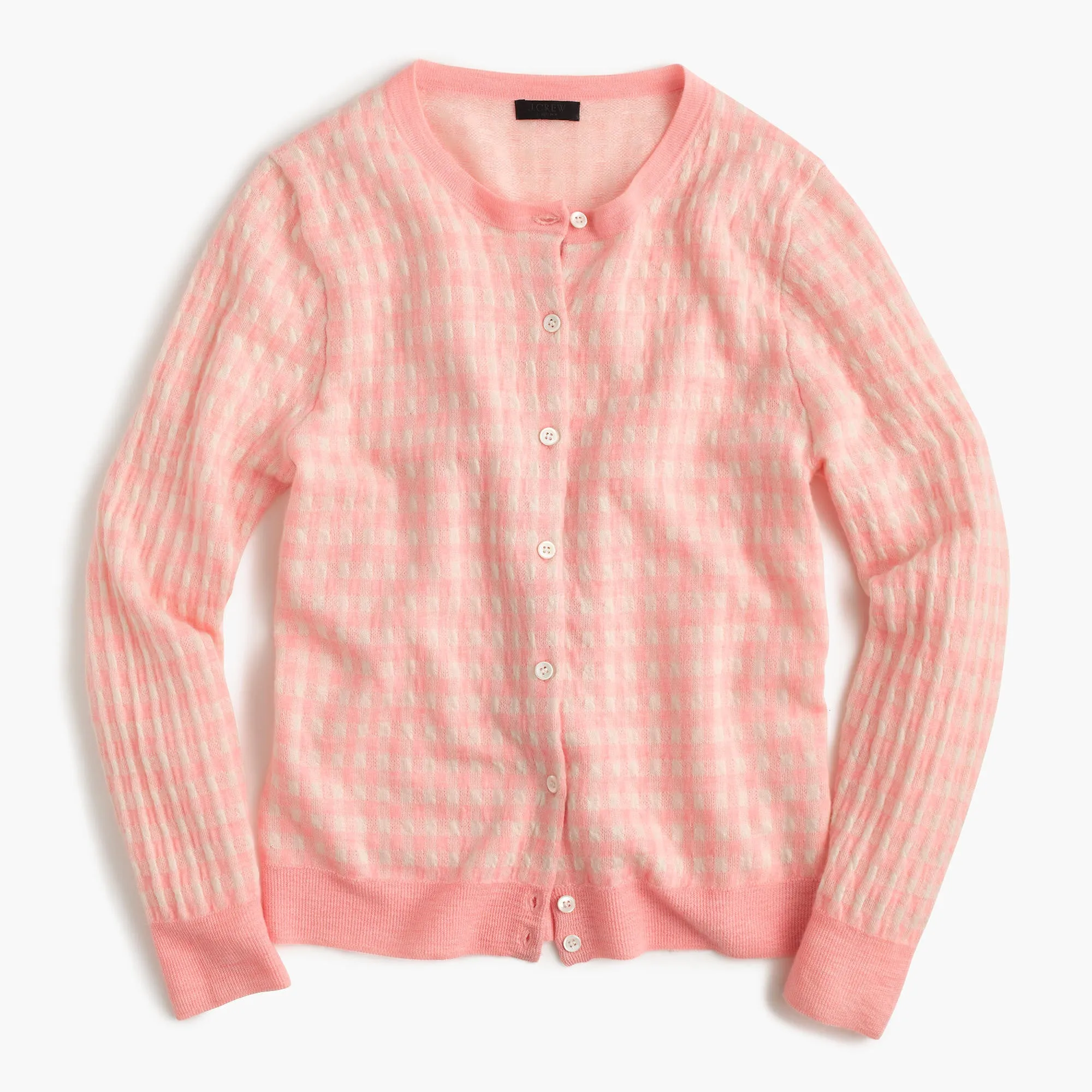Collection featherweight cashmere cardigan sweater in gingham