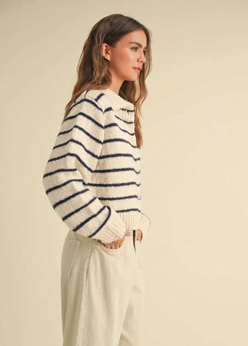 Corinne Striped Knit Cardigan - Navy
