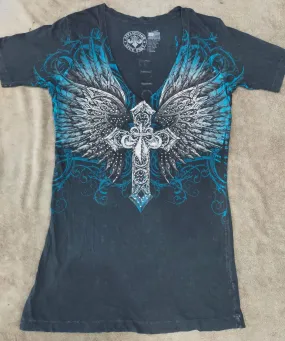 CR1752 Ladies Gold & Gothic Skull T-shirts - 25 Pcs