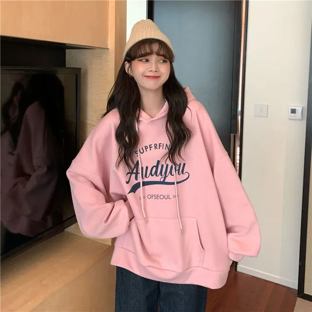 Cute Letter Printed Loose Hoodies