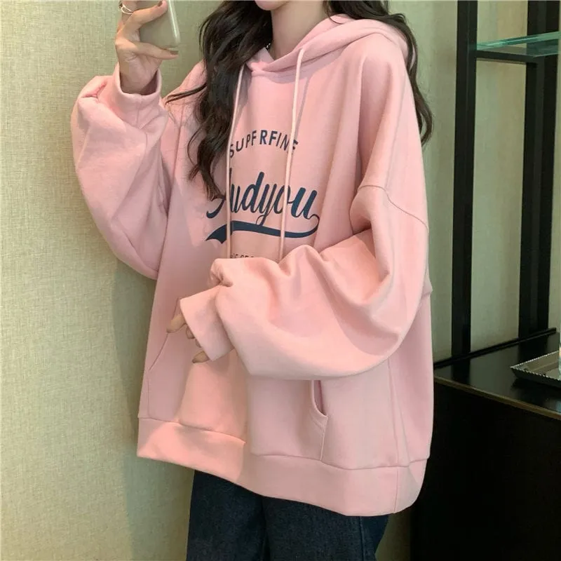 Cute Letter Printed Loose Hoodies