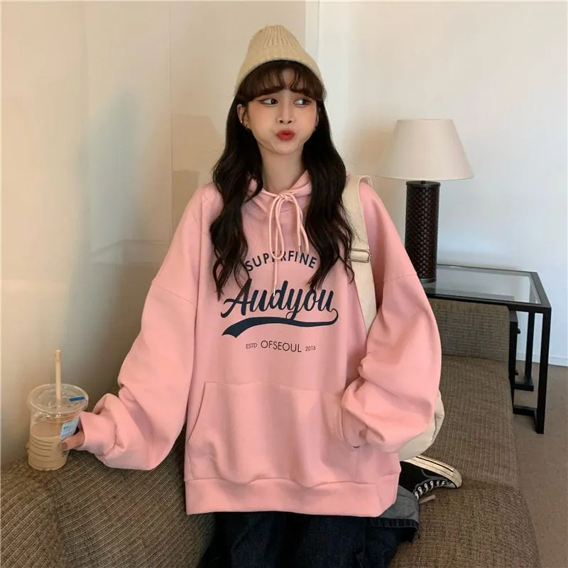 Cute Letter Printed Loose Hoodies