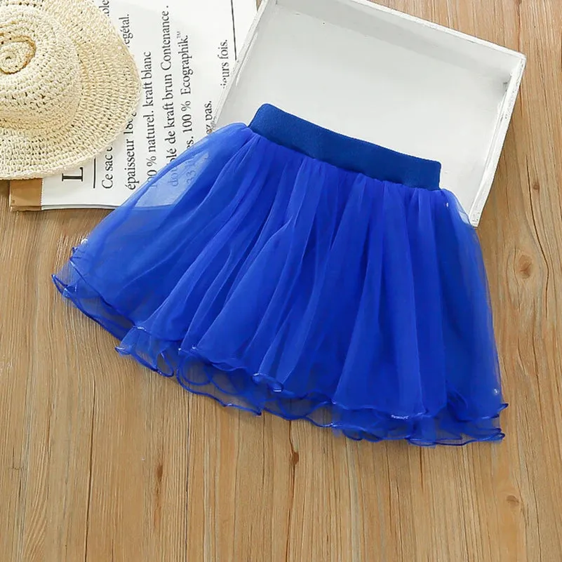 Girls' 2024 Summer New Solid Color Printed Colorful Pearl Treasure Blue Half Skirt