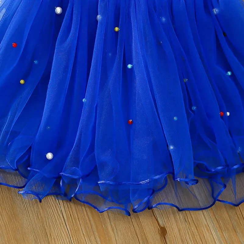 Girls' 2024 Summer New Solid Color Printed Colorful Pearl Treasure Blue Half Skirt