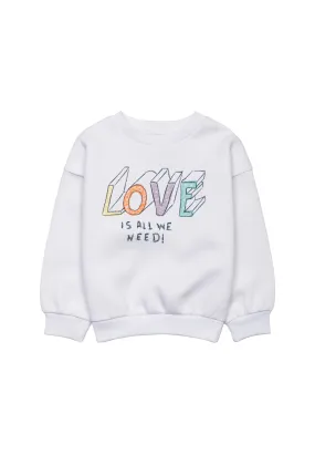Girls White Love Fleece Sweatshirt