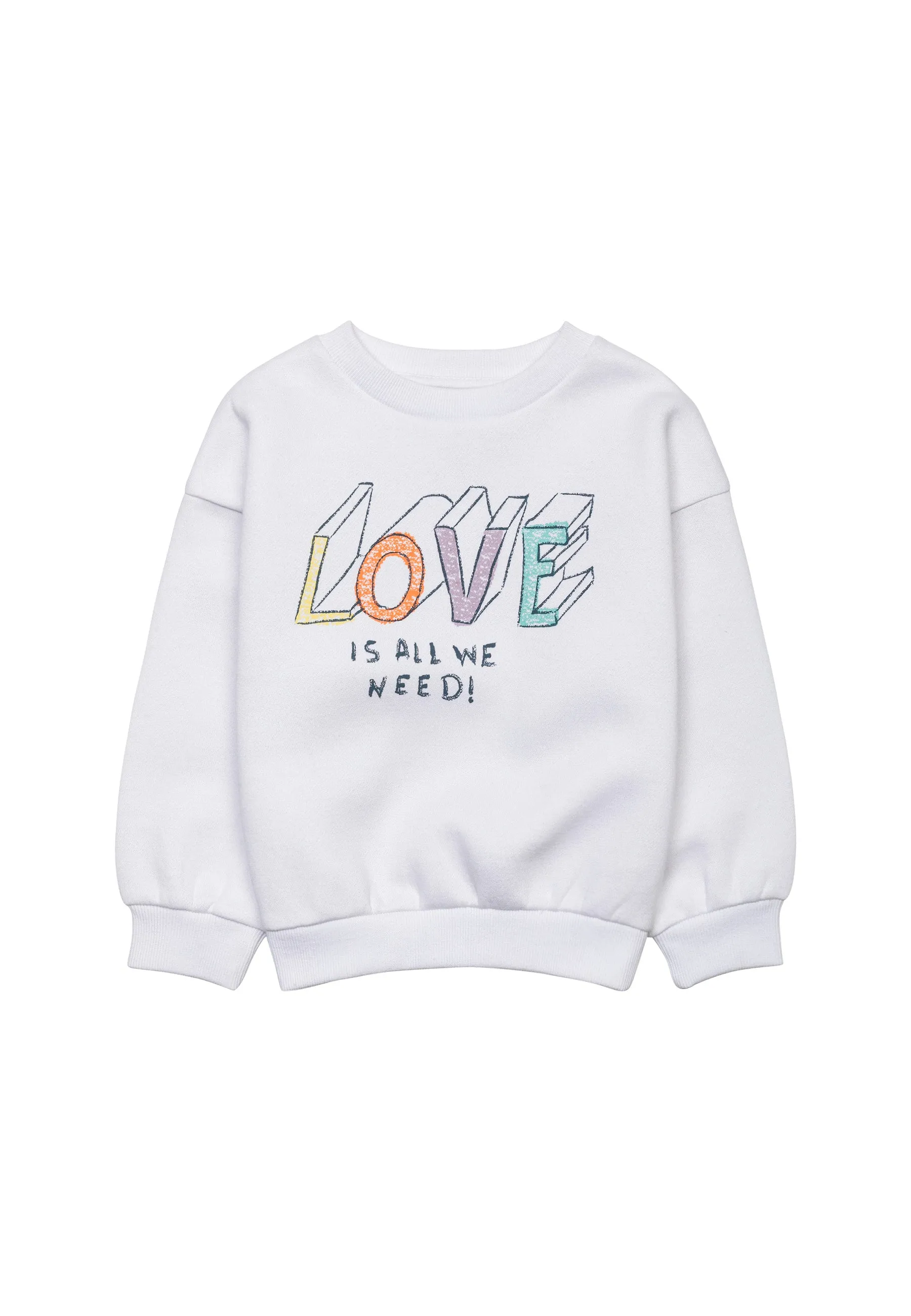 Girls White Love Fleece Sweatshirt
