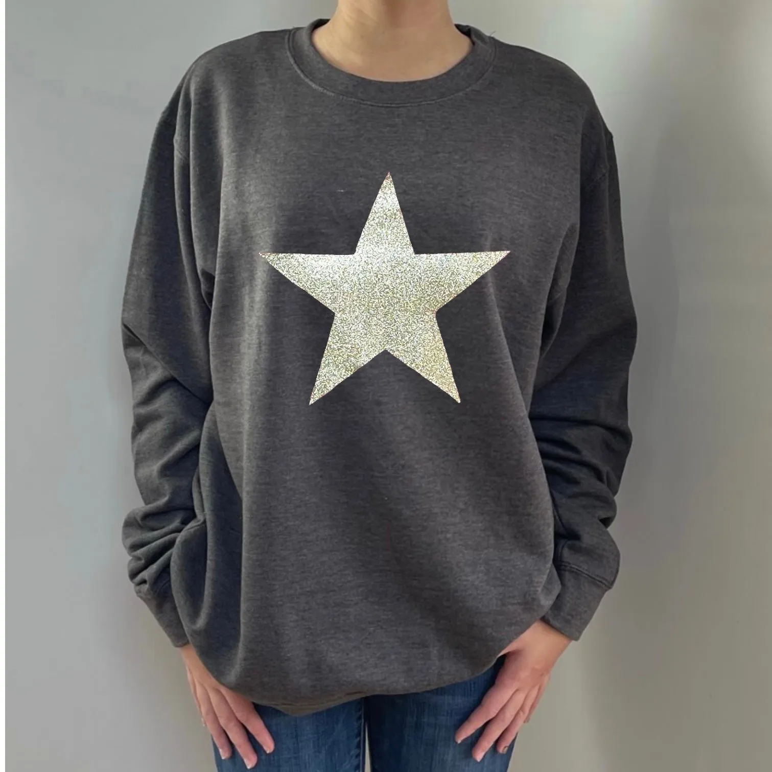 Glitter Star Sweatshirt - Charcoal