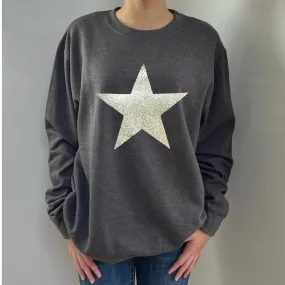 Glitter Star Sweatshirt - Charcoal