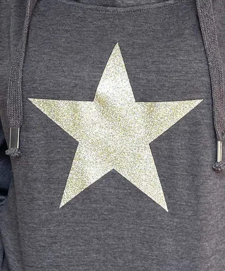 Glitter Star Sweatshirt - Charcoal