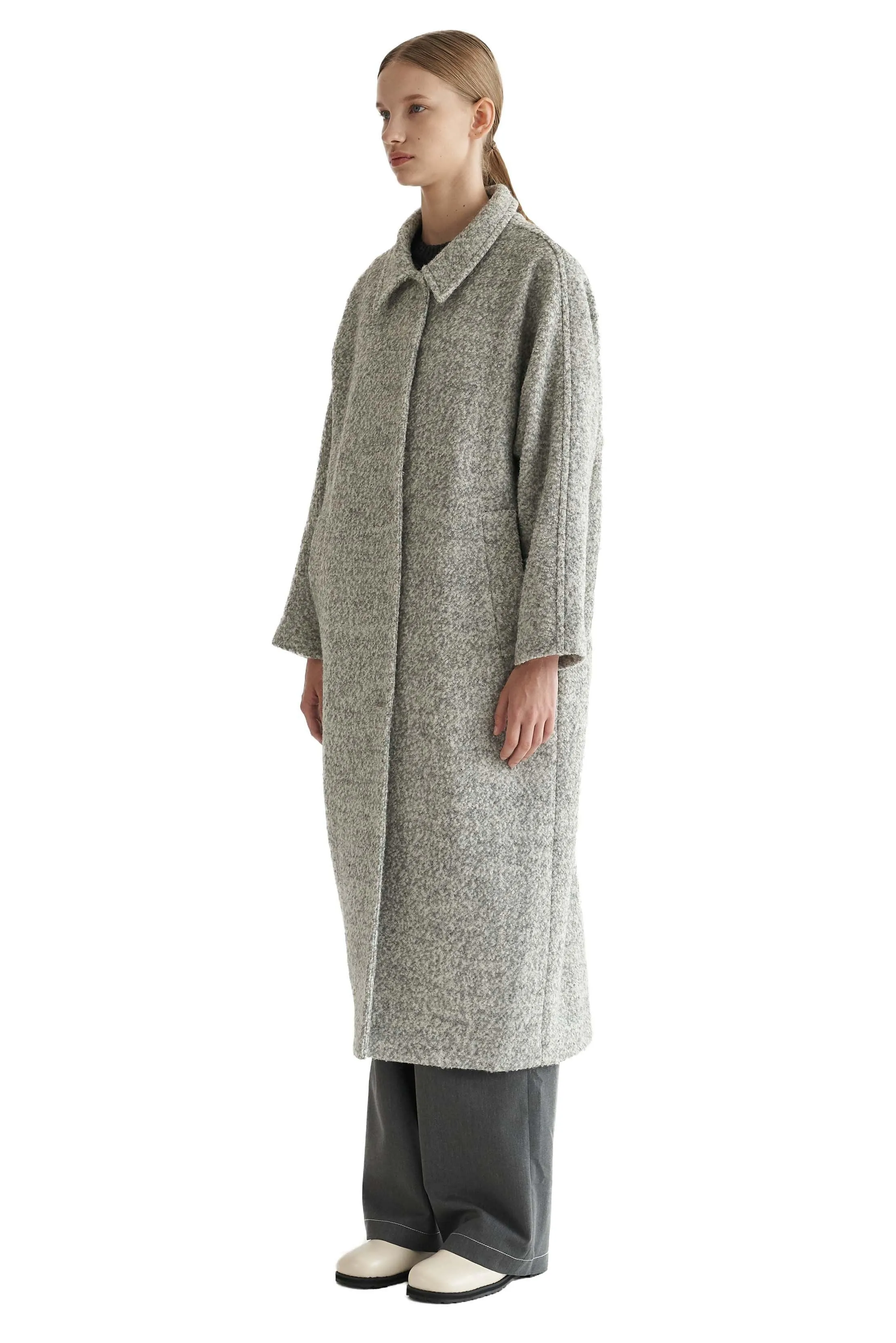 Grey Boucle Long Coat