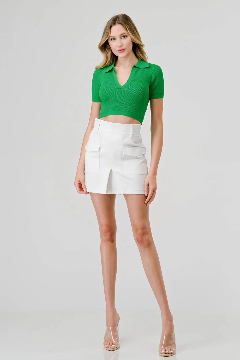 HIGH WAIST SIDE BIG POCKETS MINI SKIRT