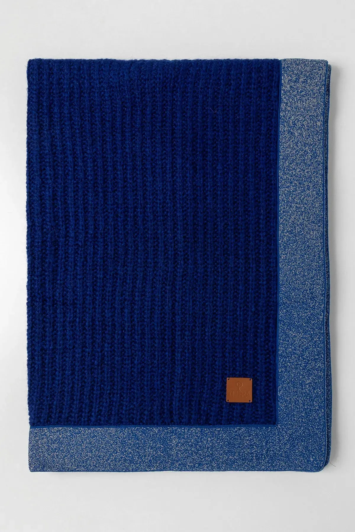 KNITWEAR BLANKET WITH GLITTERY EDGE - BLUE