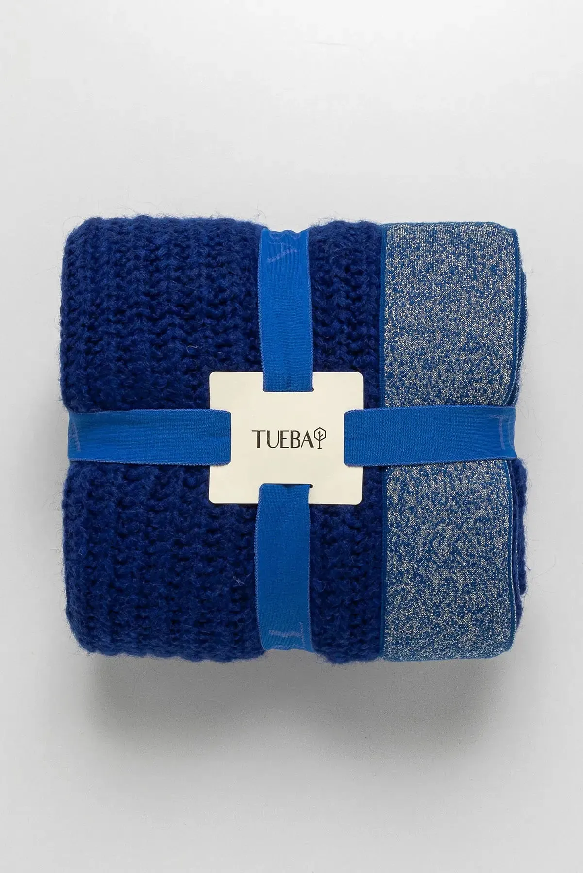 KNITWEAR BLANKET WITH GLITTERY EDGE - BLUE