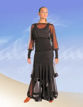 Light and airy skirt with wedges and frill out of stretch mesh, long black skirt for dancing, maxi skirt