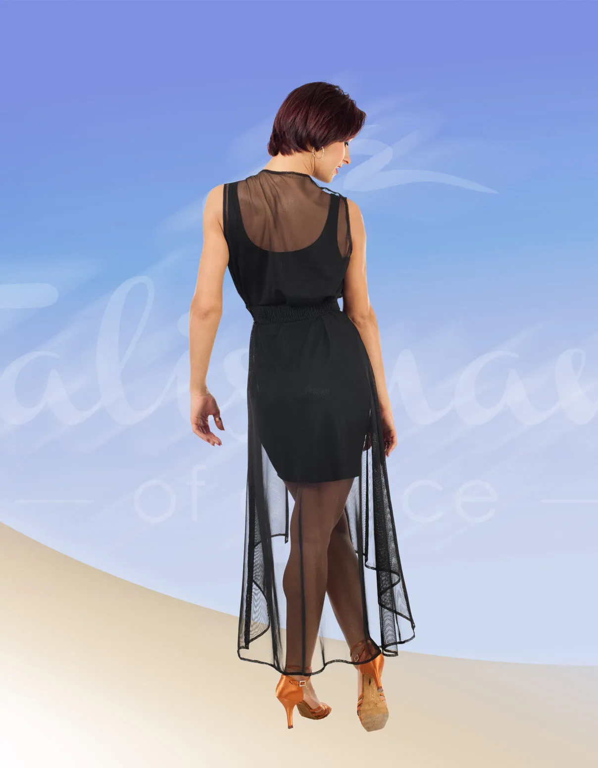 Little black dress with mesh cape