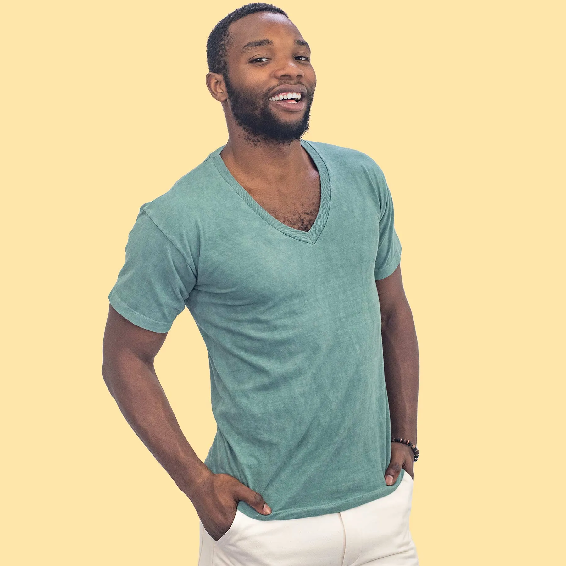 MONTEGO BAY 100% Organic Cotton V-neck T-shirt (Grown & Made in USA) (Latex-free, Elastic-free)
