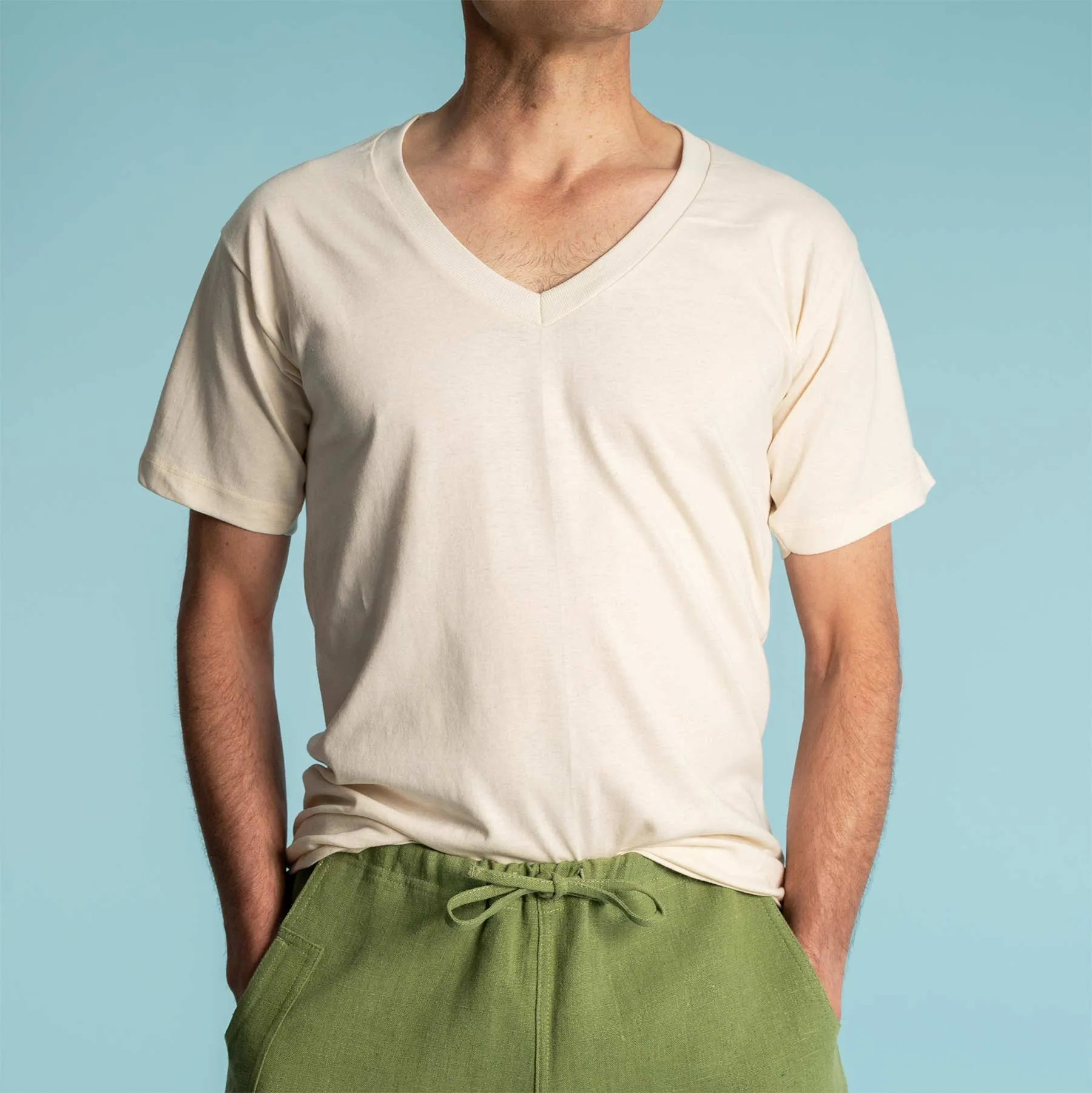 MONTEGO BAY 100% Organic Cotton V-neck T-shirt (Grown & Made in USA) (Latex-free, Elastic-free)