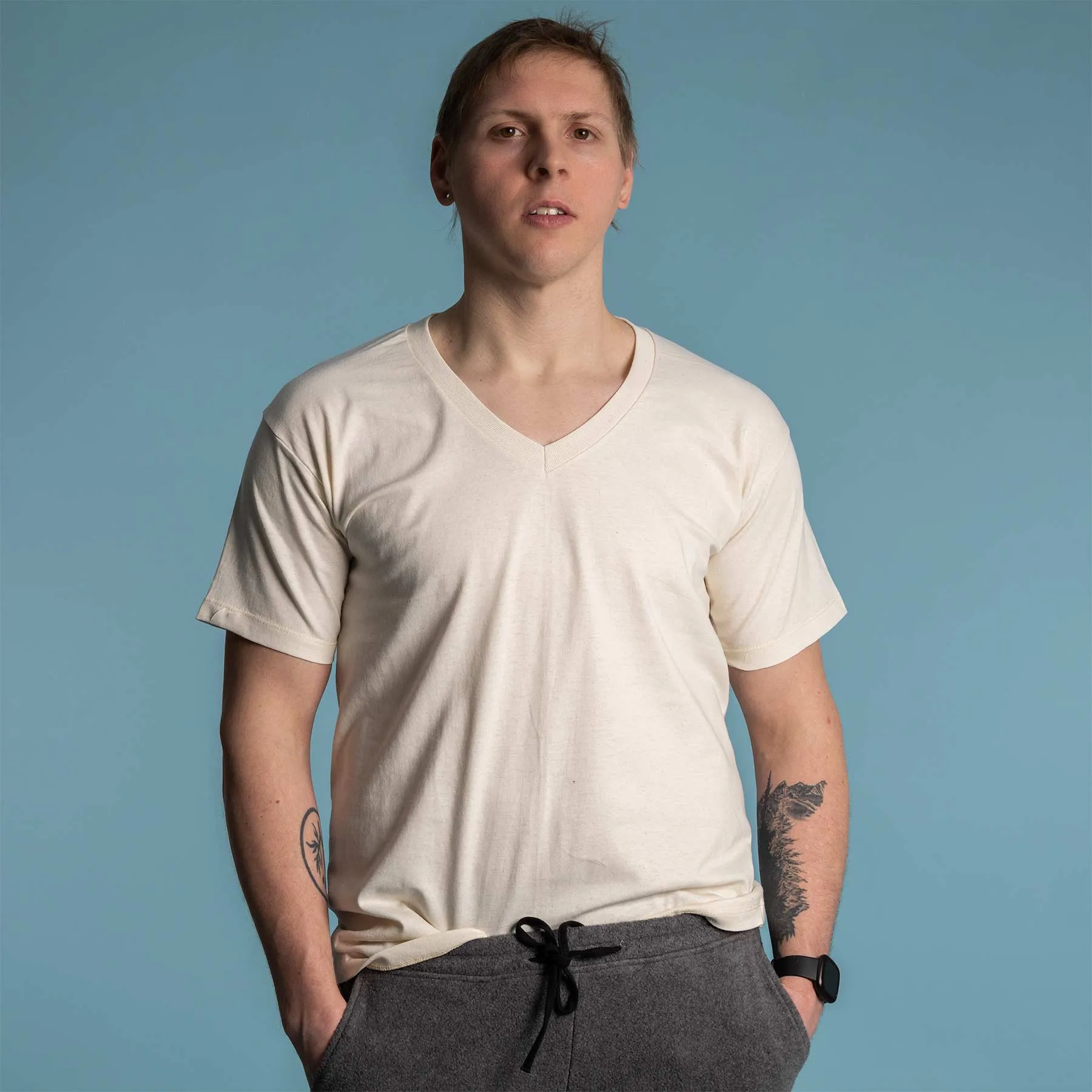MONTEGO BAY 100% Organic Cotton V-neck T-shirt (Grown & Made in USA) (Latex-free, Elastic-free)