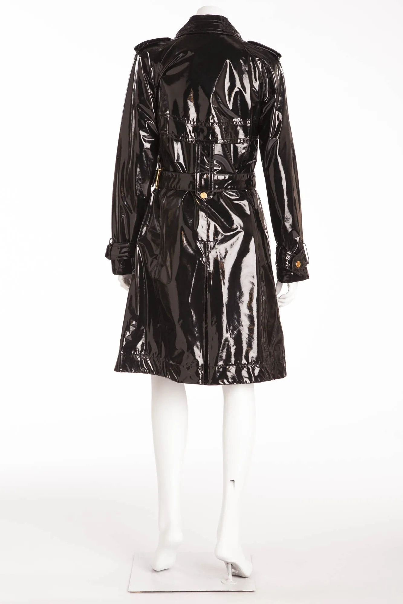Roberto Cavalli - Black Patent Long Sleeve Coat with Tie Waist - IT 42
