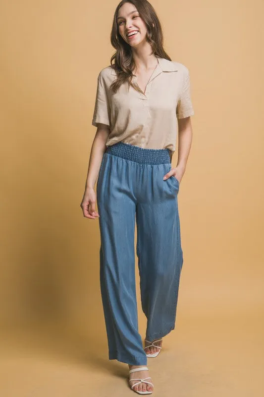 Smocked High Waisted Pant