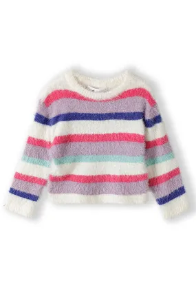 Striped Eyelash Fluffy Knit Jumper