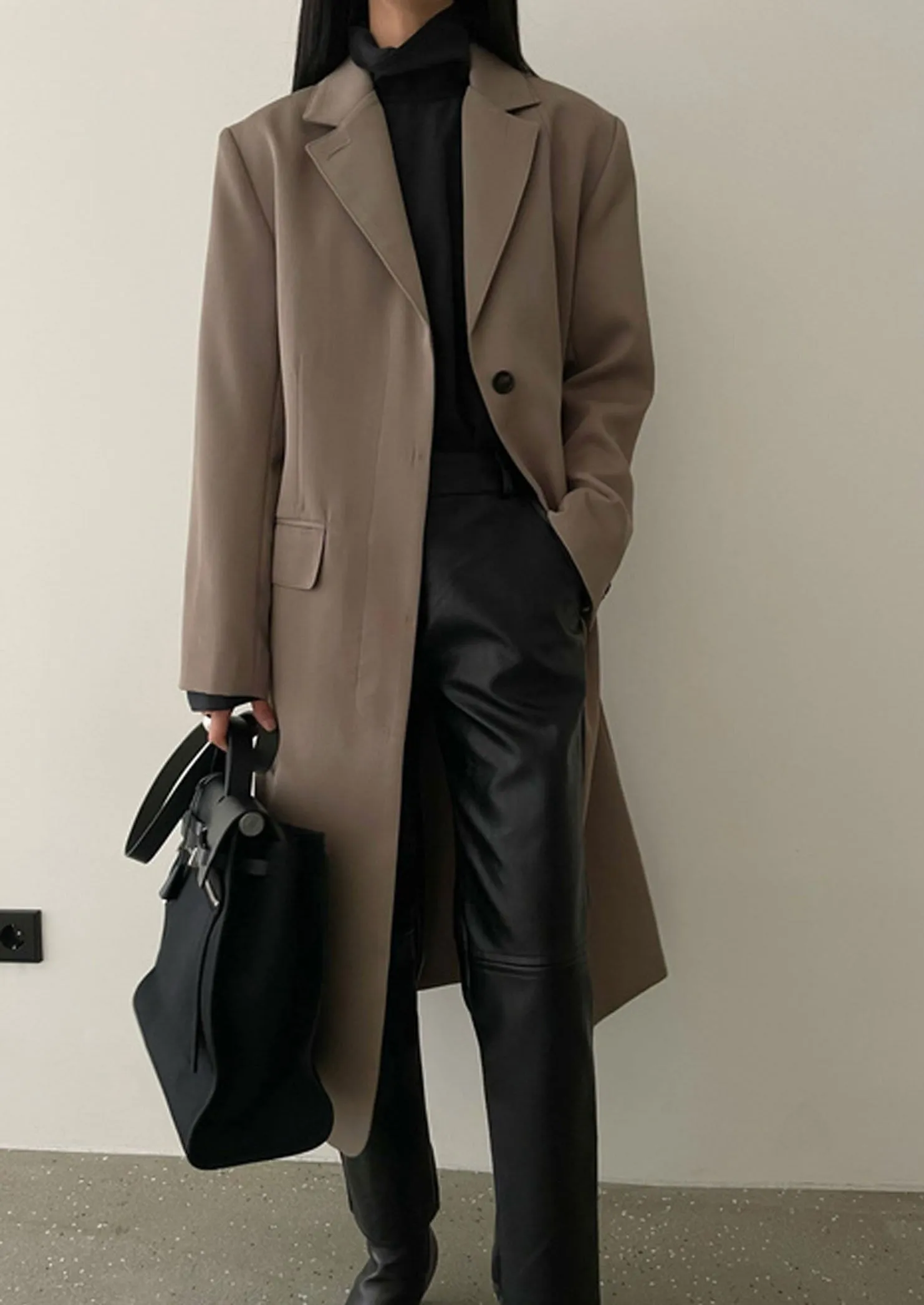 Structured Long Coat in Brown
